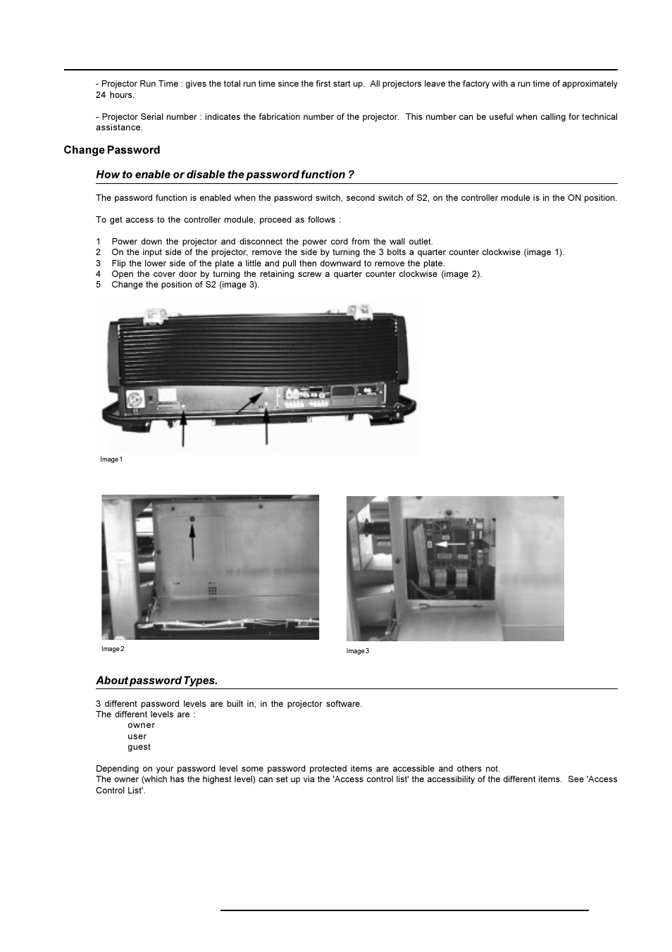 Service mode, About password types | Barco R9001490 User Manual | Page 80 / 93