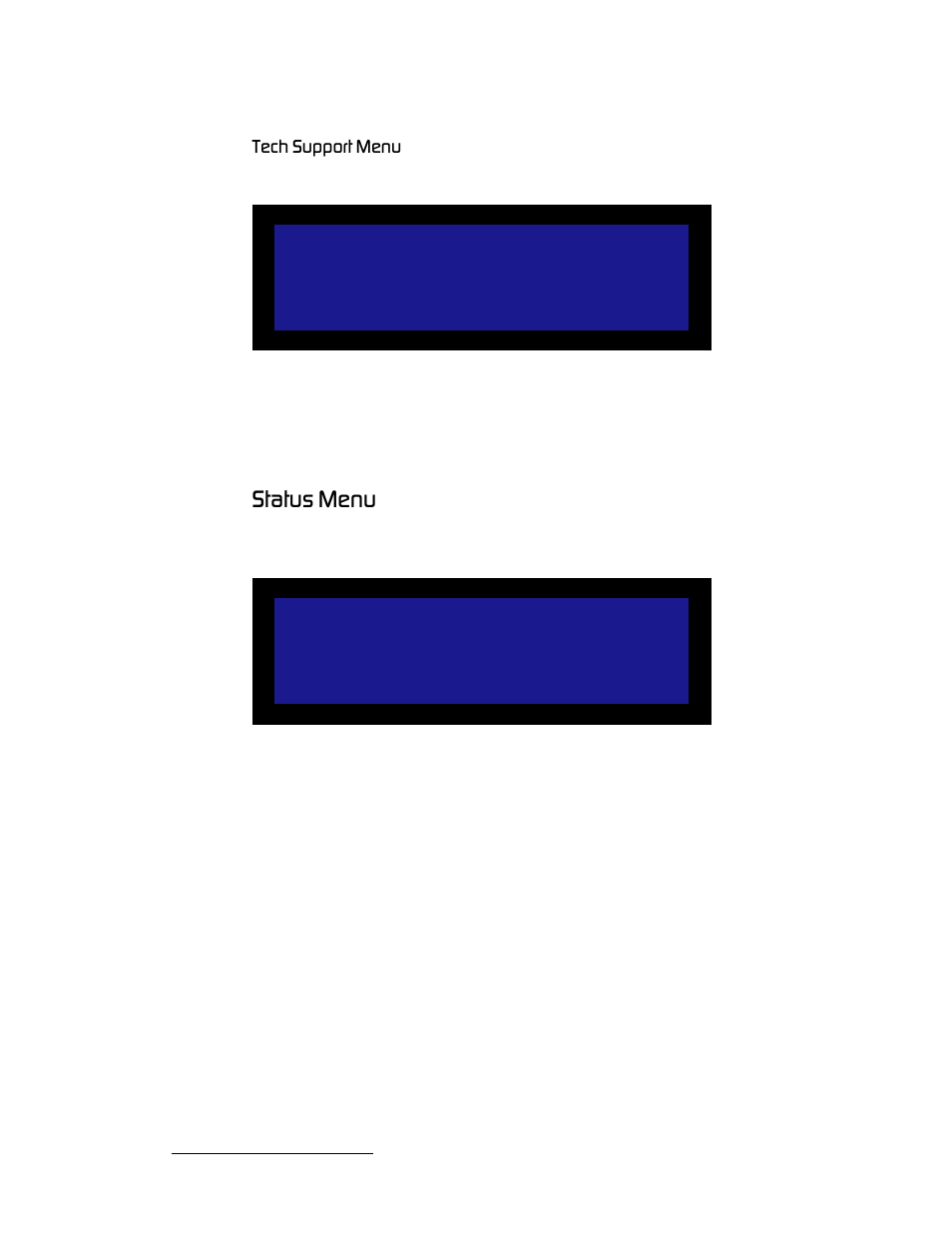 Tech support menu, Status menu, Pн~нмл=jéåì | Barco MatrixPRO HD/SD-SDI User Manual | Page 34 / 90