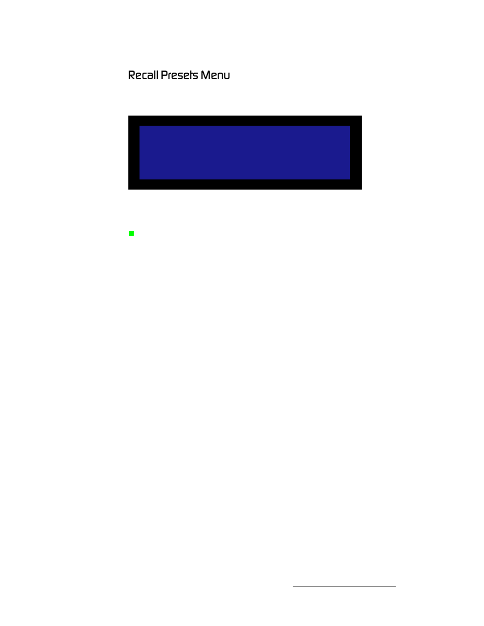 Recall presets menu, Oйе~дд=mêéëéíë=jéåì | Barco MatrixPRO HD/SD-SDI User Manual | Page 37 / 90