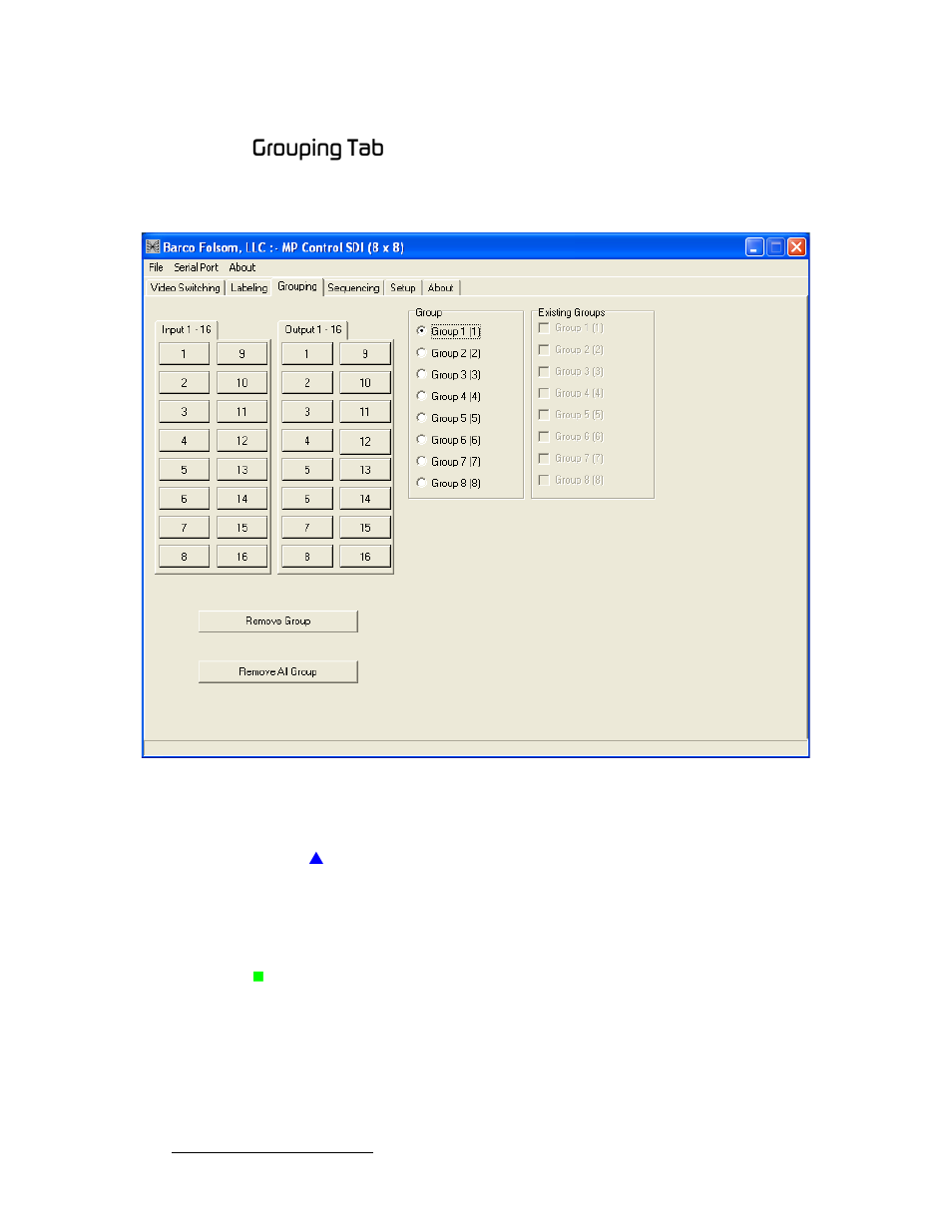 Grouping tab, Grouping, Dêçìéáåö=q~ä | Barco MatrixPRO HD/SD-SDI User Manual | Page 50 / 90