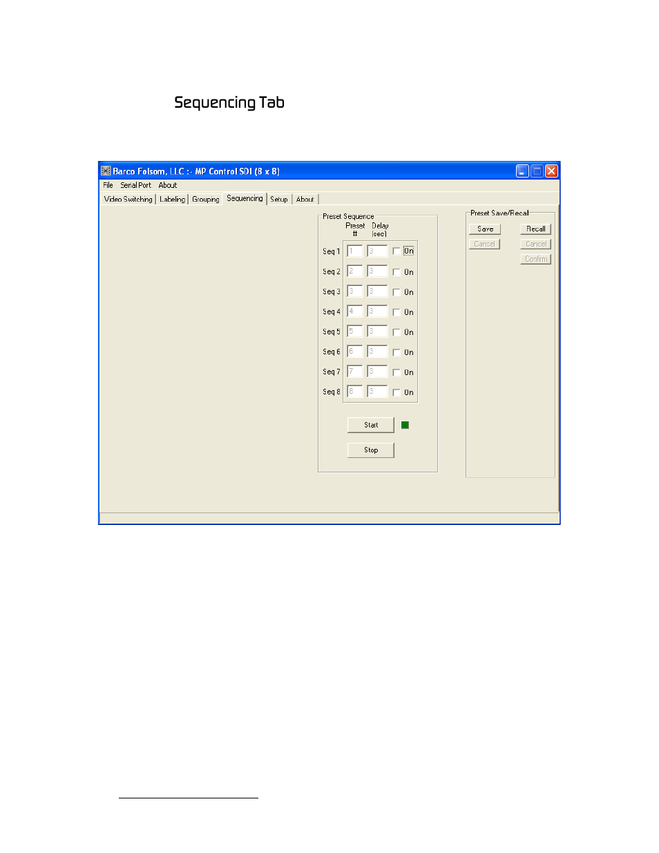 Sequencing tab, Péèìéååáåö=q~ä | Barco MatrixPRO HD/SD-SDI User Manual | Page 52 / 90