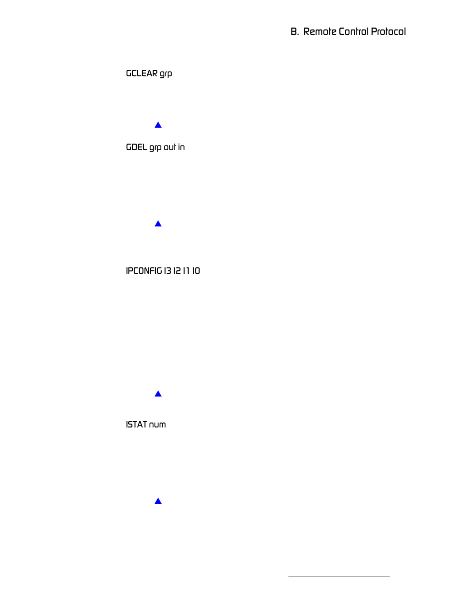 Gclear grp, Gdel grp out in, Ipconfig i3 i2 i1 i0 | Istat num, K==oéãçíé=`зенкзд=mêçíçåçä, D`ib^o=öêé, Dabi=цкй=змн=бе, Fm`lkcfd=fp=fo=fn=fm, Fpq^q=åìã | Barco MatrixPRO HD/SD-SDI User Manual | Page 77 / 90