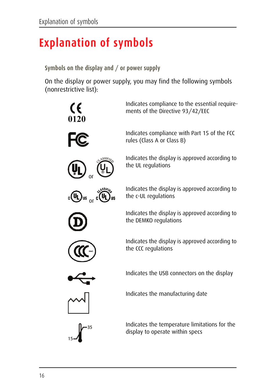 Explanation of symbols | Barco Coronis Fusion MDCC 6130 User Manual | Page 16 / 80