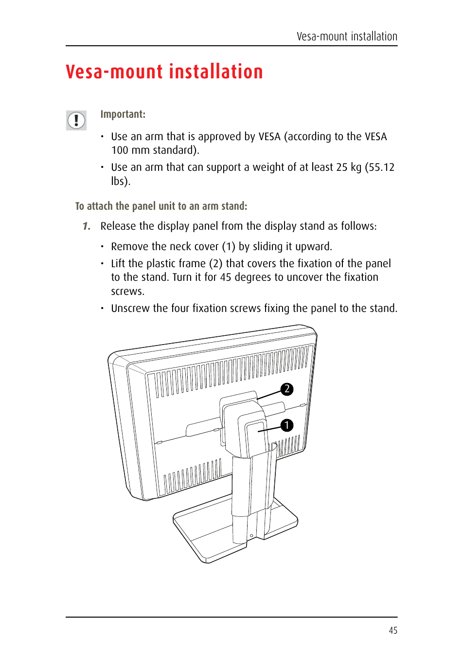 Vesa-mount installation | Barco Coronis Fusion MDCC 6130 User Manual | Page 45 / 80