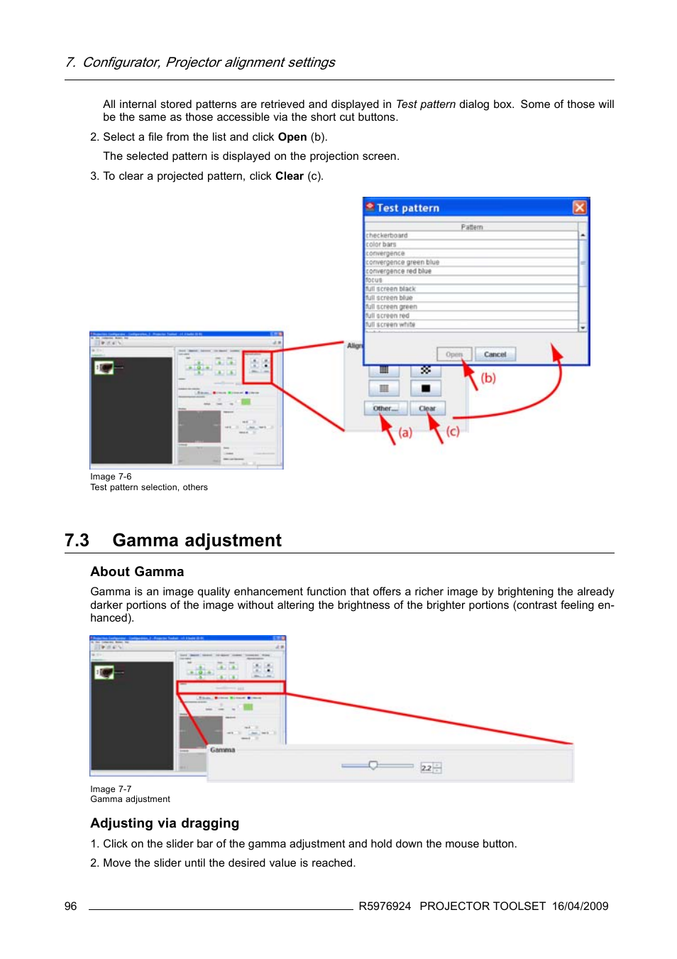 3 gamma adjustment, Gamma adjustment | Barco R5976924 User Manual | Page 100 / 245