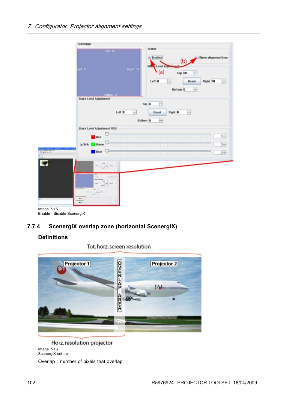 4 scenergix overlap zone (horizontal scenergix), Configurator, projector alignment settings | Barco R5976924 User Manual | Page 106 / 245