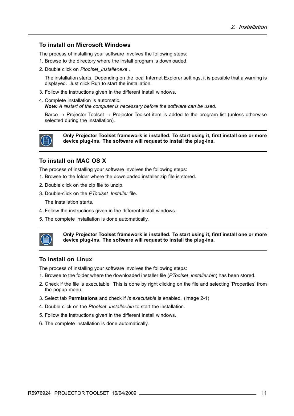 Installation | Barco R5976924 User Manual | Page 15 / 245