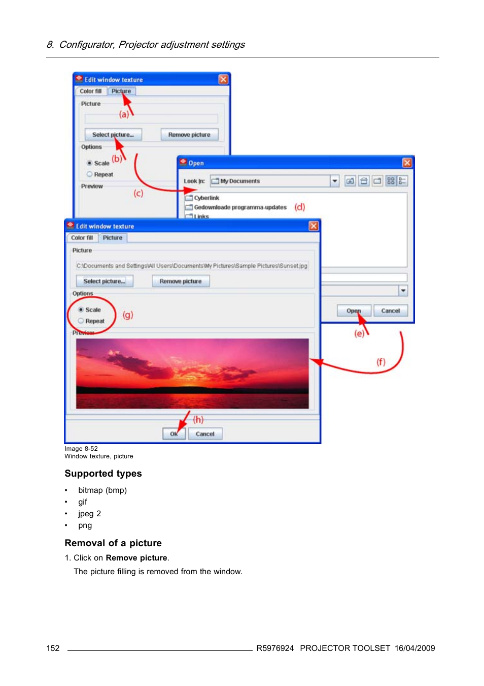 Configurator, projector adjustment settings | Barco R5976924 User Manual | Page 156 / 245