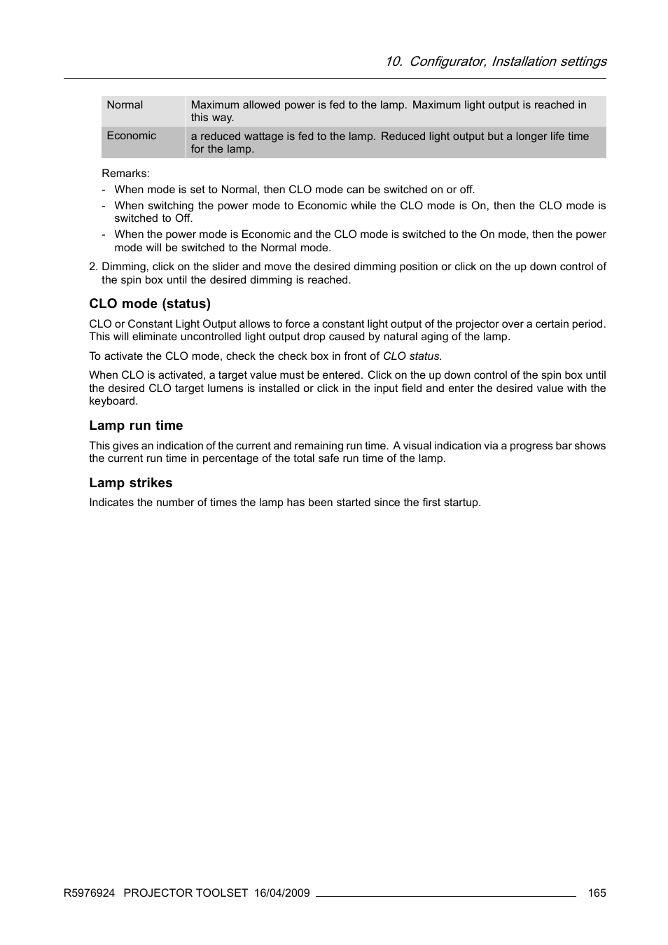 Configurator, installation settings | Barco R5976924 User Manual | Page 169 / 245