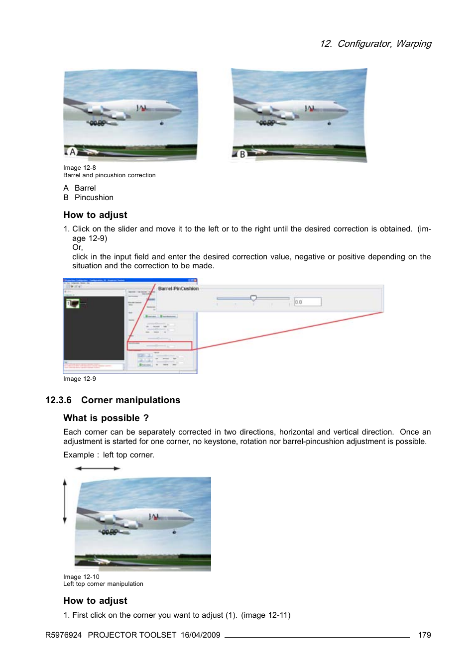 6 corner manipulations, Configurator, warping | Barco R5976924 User Manual | Page 183 / 245