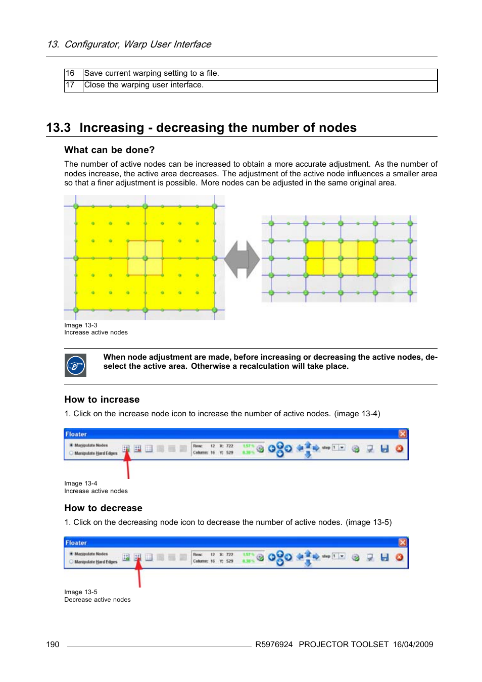 3 increasing - decreasing the number of nodes, Increasing - decreasing the number of nodes, Configurator, warp user interface | Barco R5976924 User Manual | Page 194 / 245