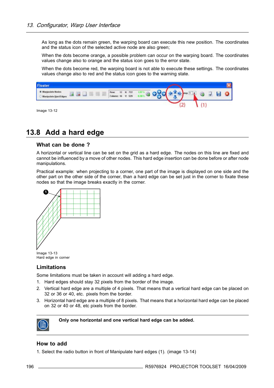 8 add a hard edge, Add a hard edge, Configurator, warp user interface | Barco R5976924 User Manual | Page 200 / 245