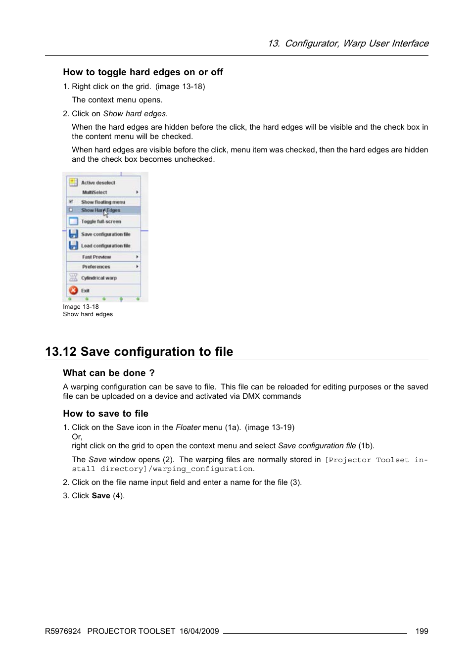 12 save configuration to file, Save configuration to file, Configurator, warp user interface | Barco R5976924 User Manual | Page 203 / 245