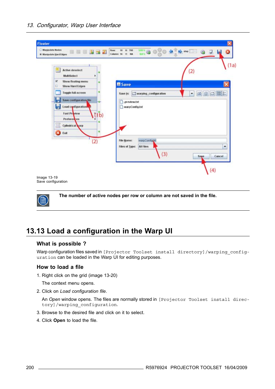 13 load a configuration in the warp ui, Load a configuration in the warp ui, Configurator, warp user interface | Barco R5976924 User Manual | Page 204 / 245
