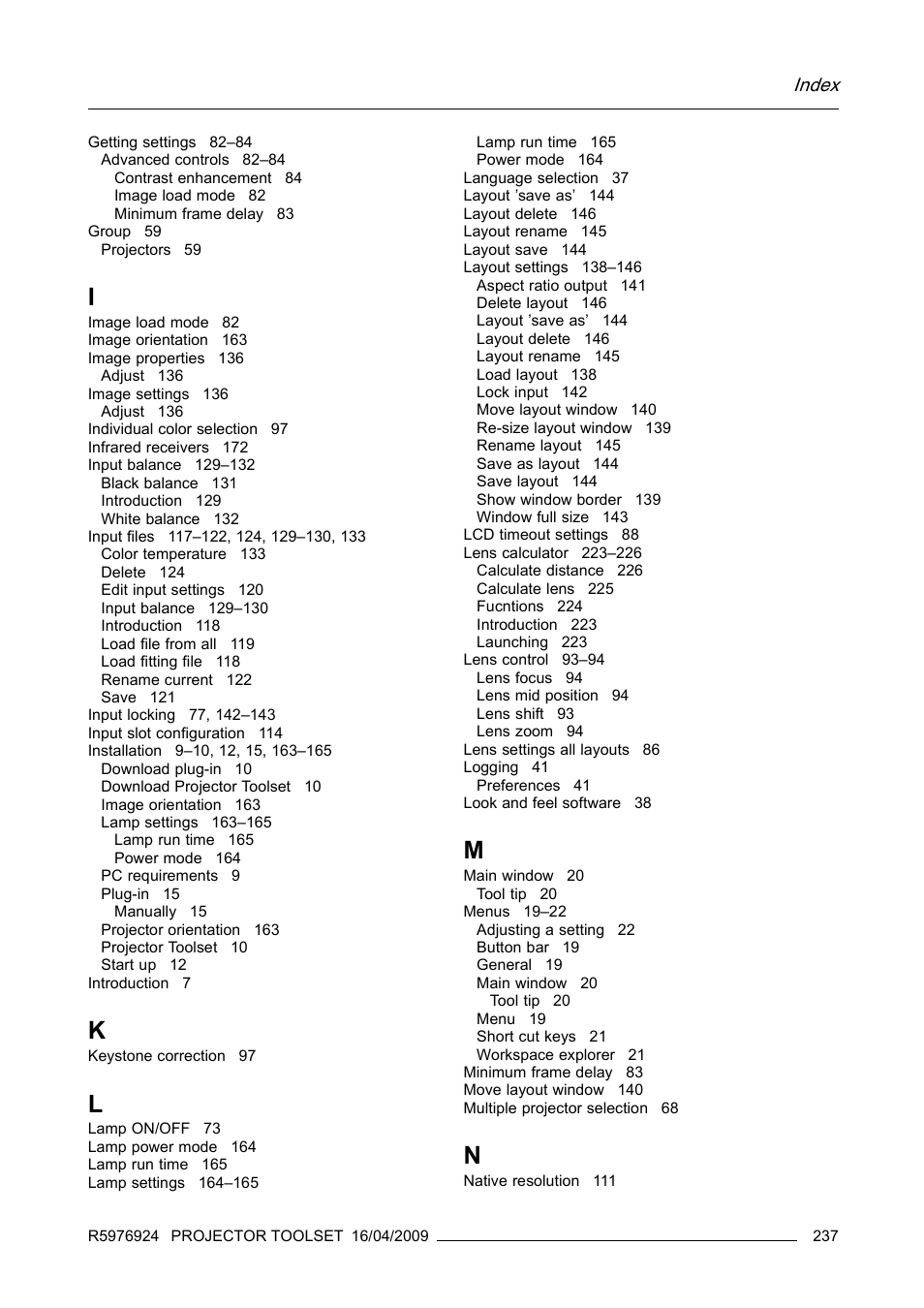 Index | Barco R5976924 User Manual | Page 241 / 245