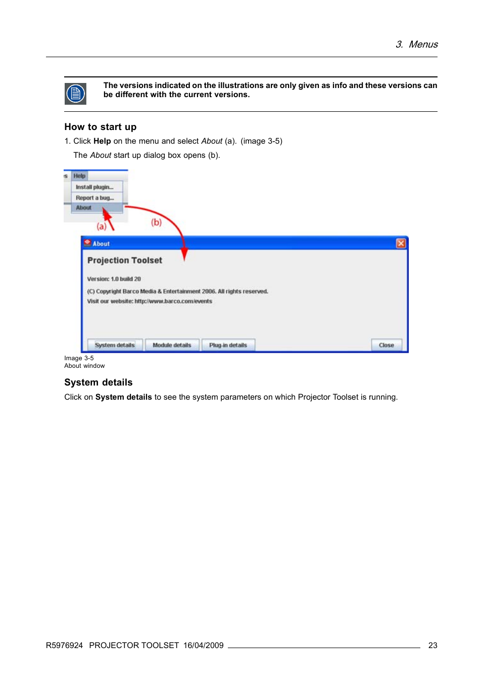 Menus | Barco R5976924 User Manual | Page 27 / 245
