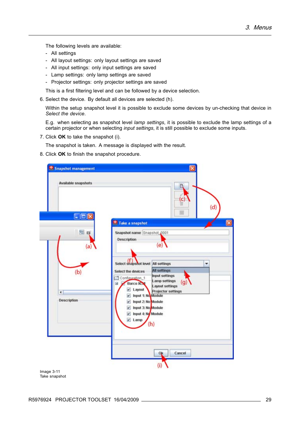 Menus | Barco R5976924 User Manual | Page 33 / 245