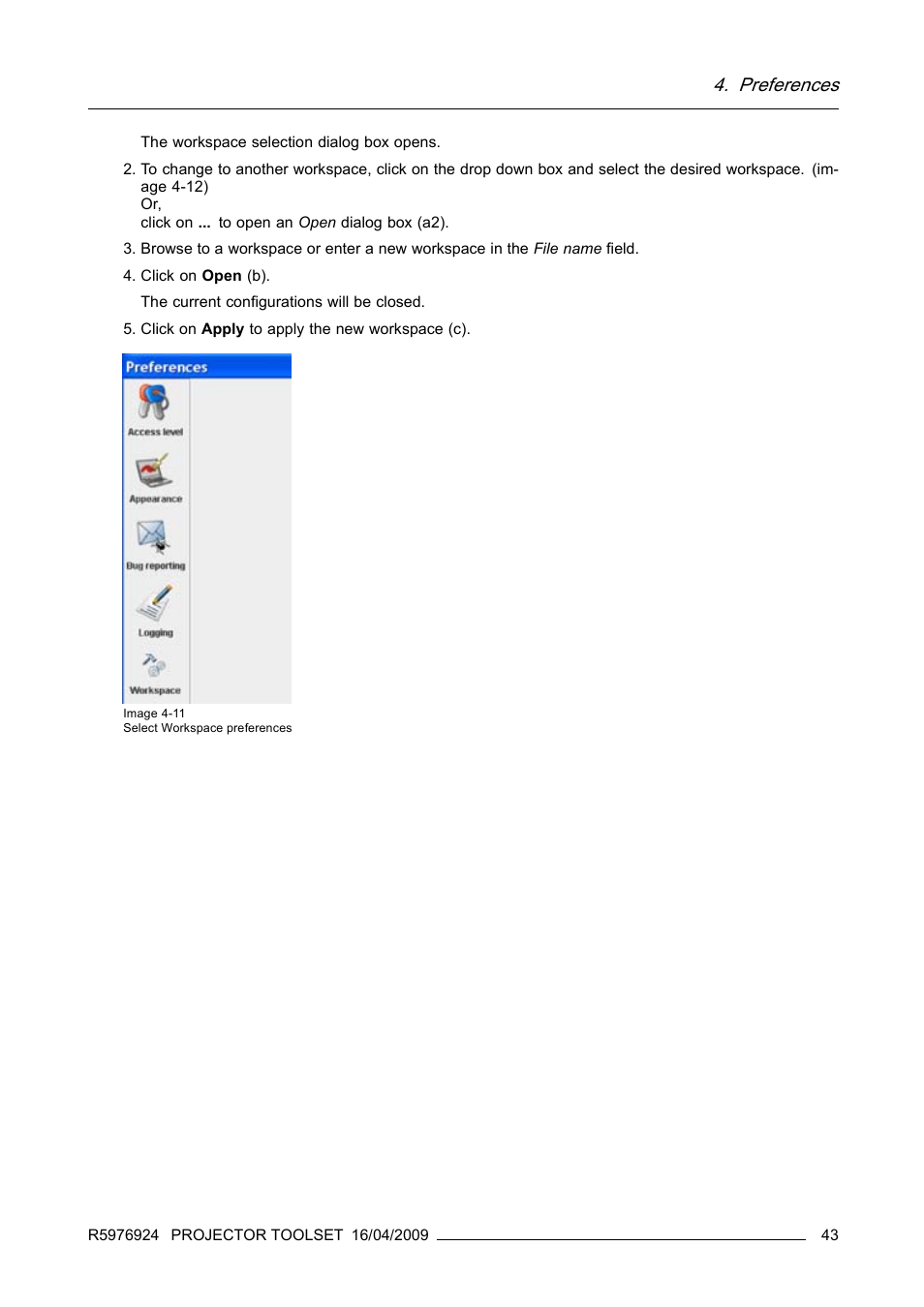 Preferences | Barco R5976924 User Manual | Page 47 / 245