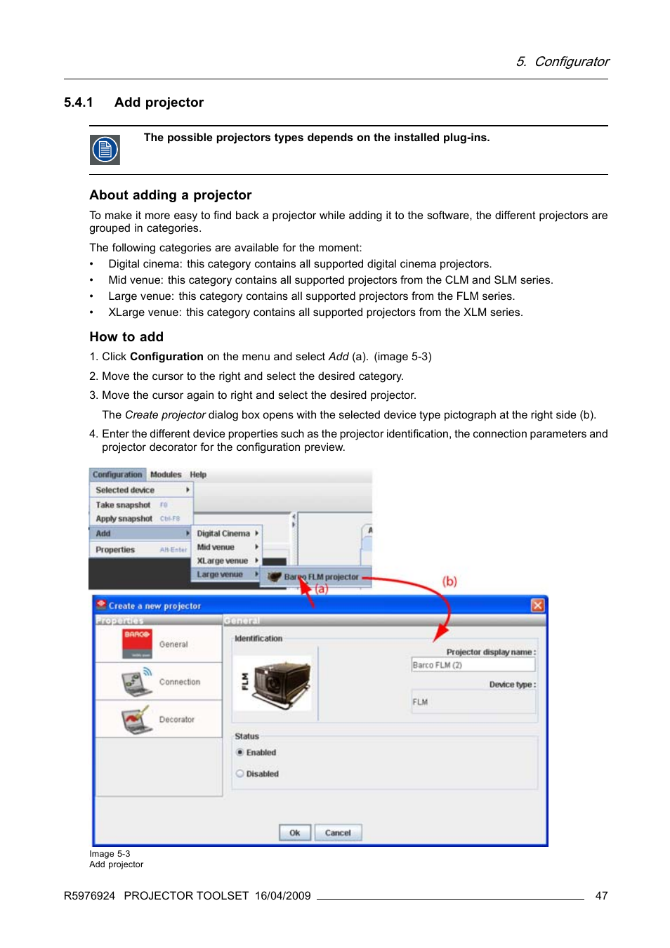 1 add projector, Add projector, Configurator | Barco R5976924 User Manual | Page 51 / 245
