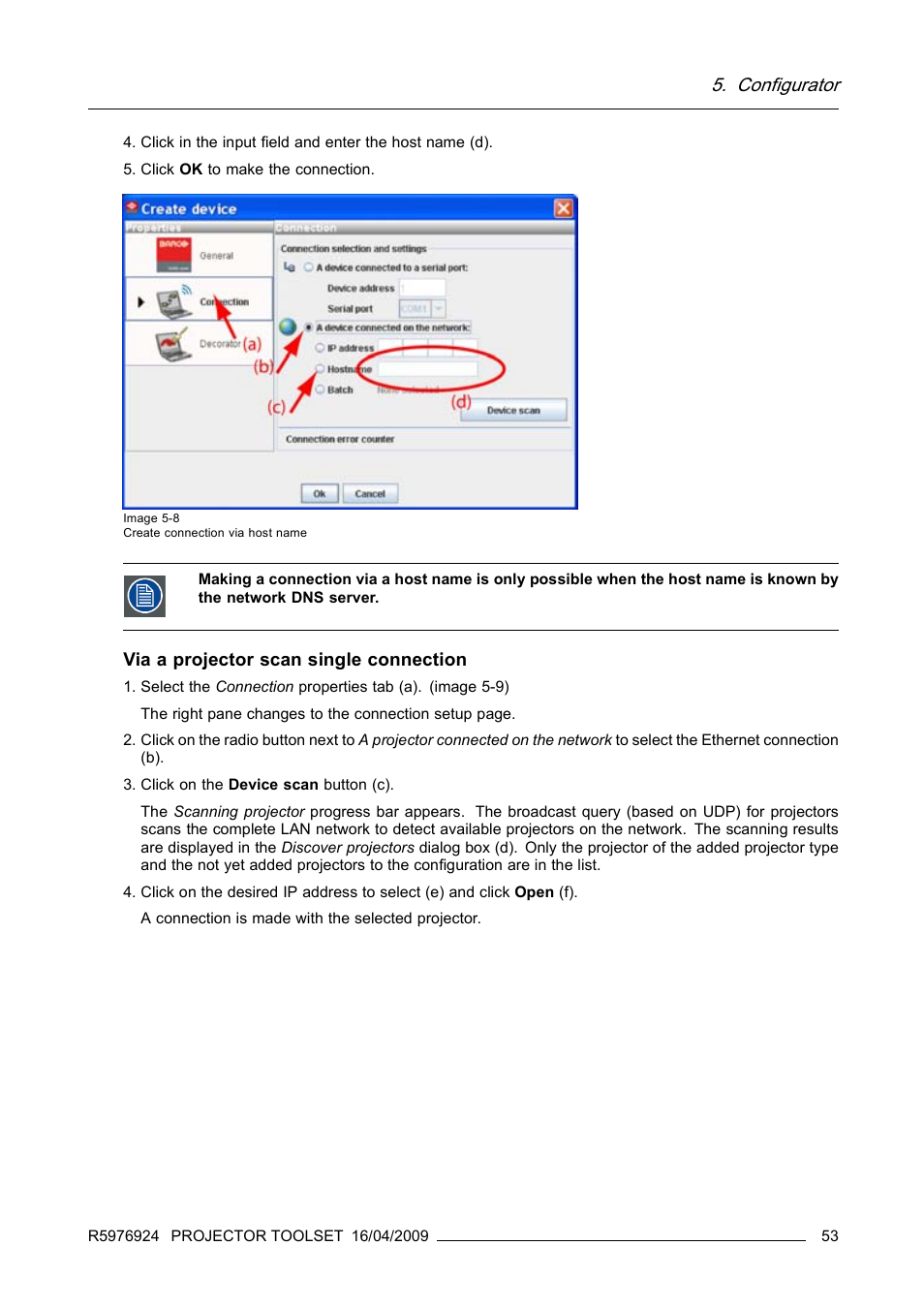 Configurator, Via a projector scan single connection | Barco R5976924 User Manual | Page 57 / 245
