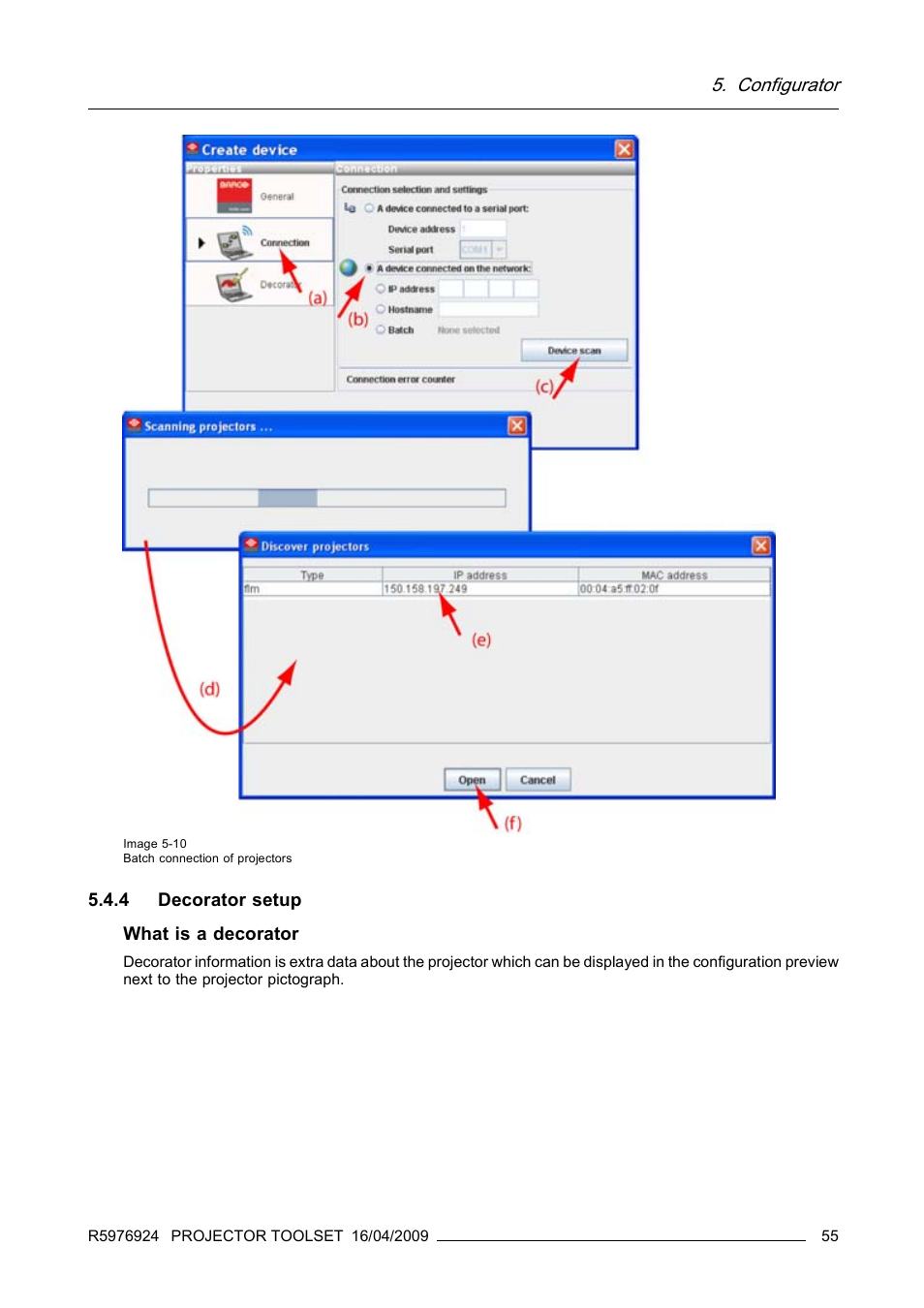 4 decorator setup, Decorator setup | Barco R5976924 User Manual | Page 59 / 245
