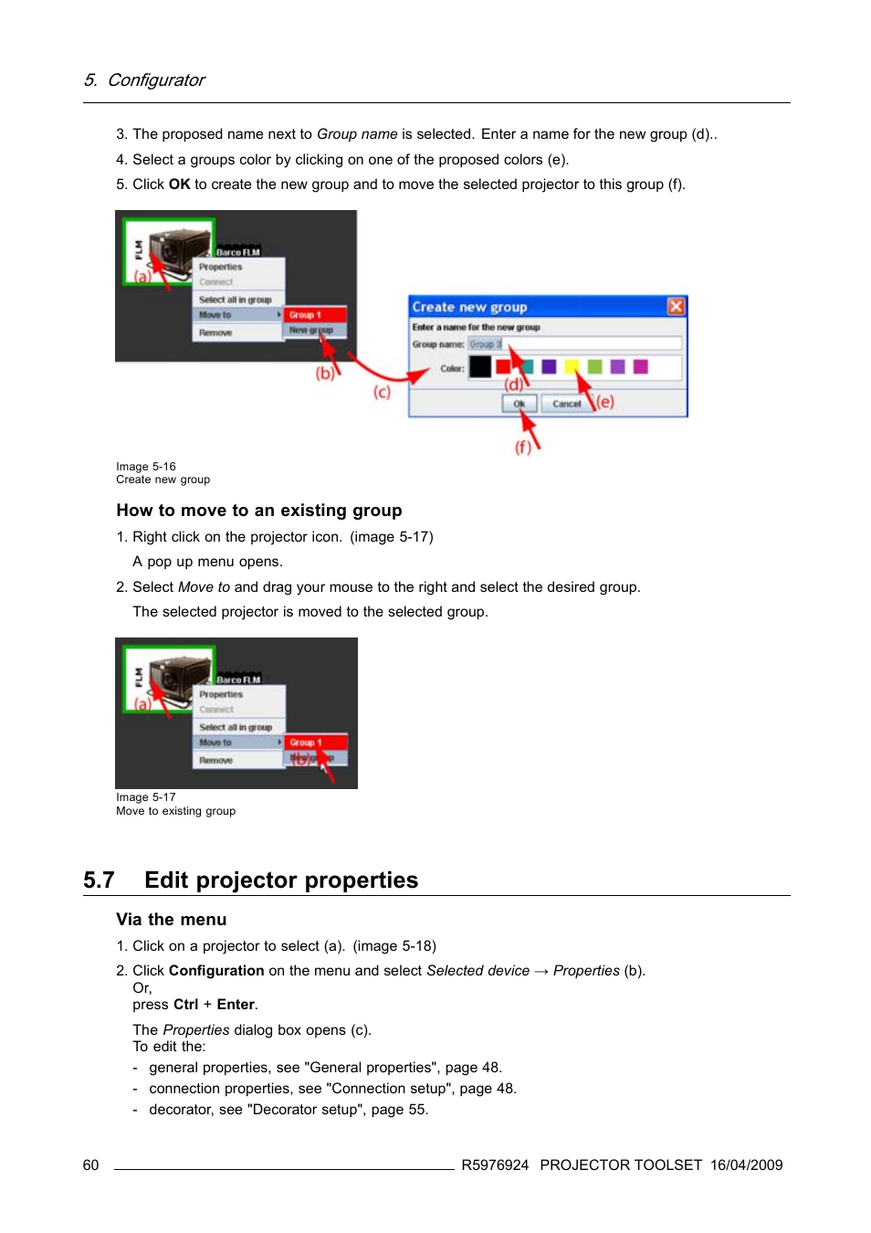 7 edit projector properties, Edit projector properties, Configurator | Barco R5976924 User Manual | Page 64 / 245