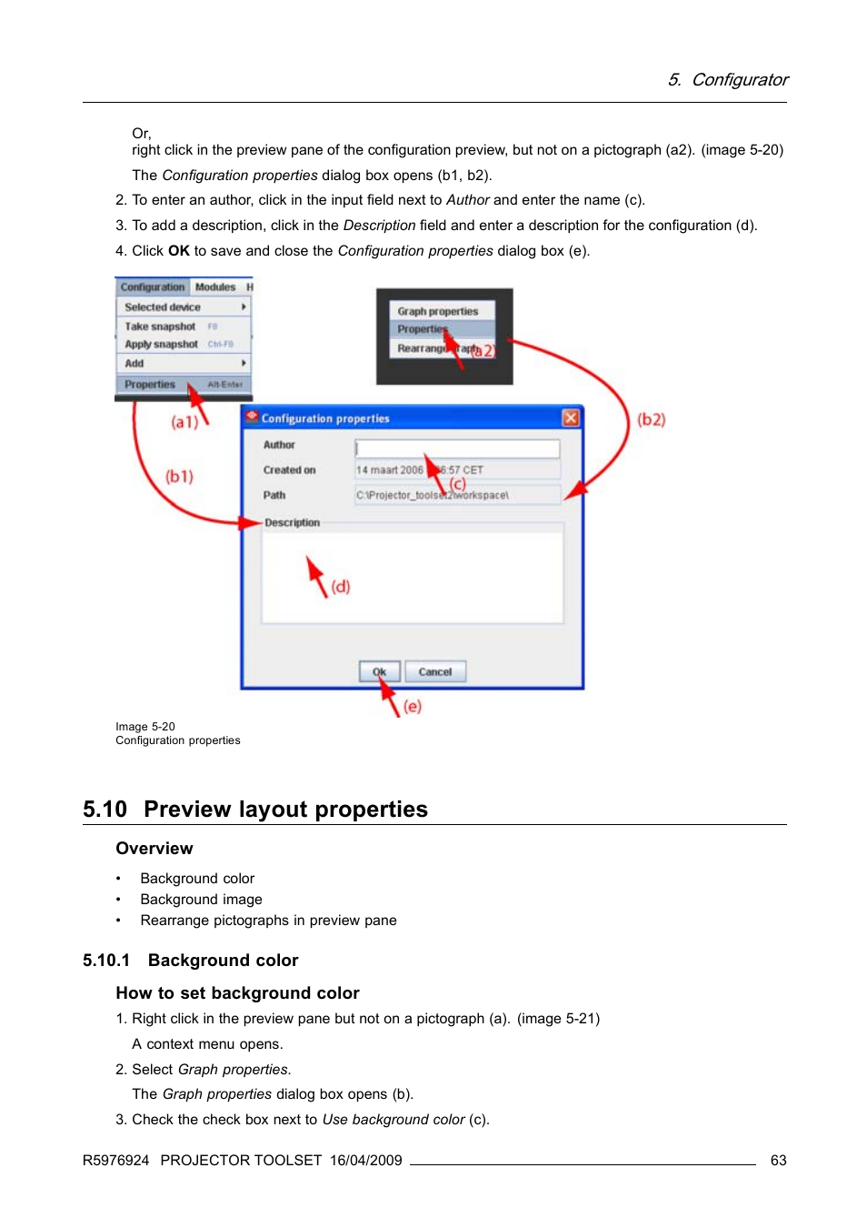 10 preview layout properties, 1 background color, Preview layout properties | Configurator | Barco R5976924 User Manual | Page 67 / 245