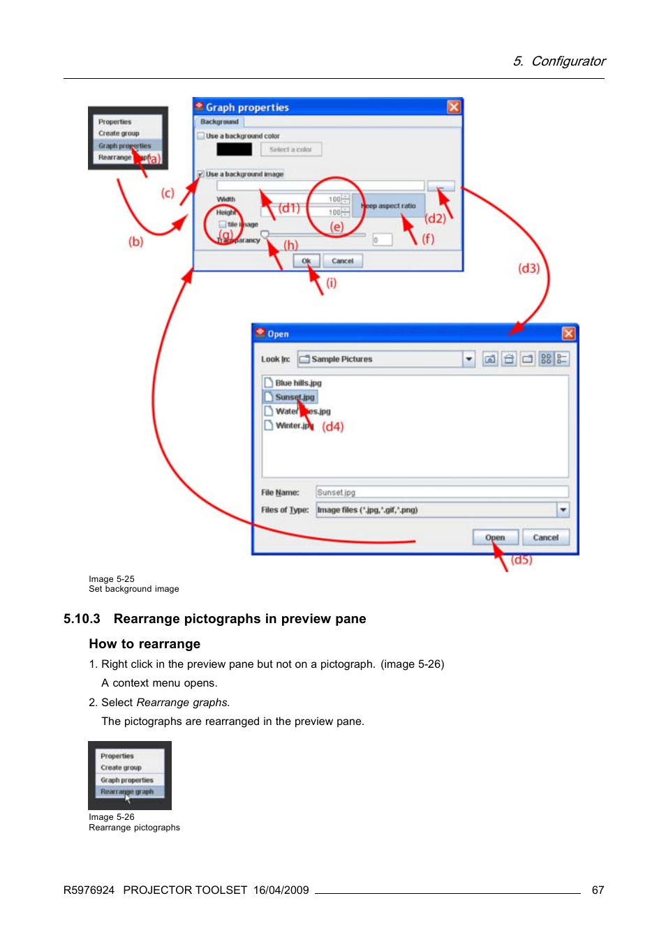 3 rearrange pictographs in preview pane, Rearrange pictographs in preview pane, Configurator | Barco R5976924 User Manual | Page 71 / 245