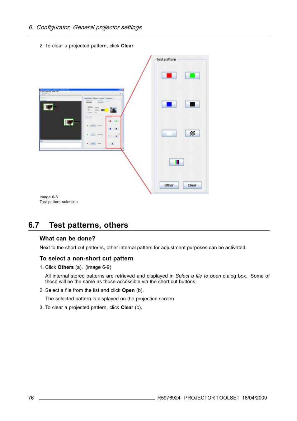 7 test patterns, others, Test patterns, others | Barco R5976924 User Manual | Page 80 / 245