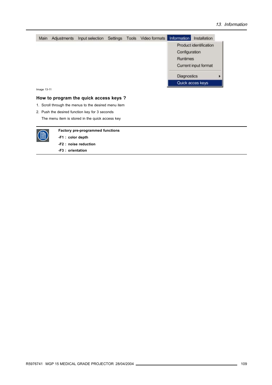 Information | Barco R9003110 User Manual | Page 113 / 134