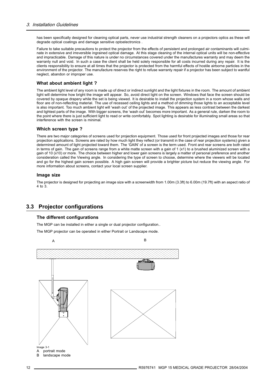 3 projector configurations, Projector configurations | Barco R9003110 User Manual | Page 16 / 134