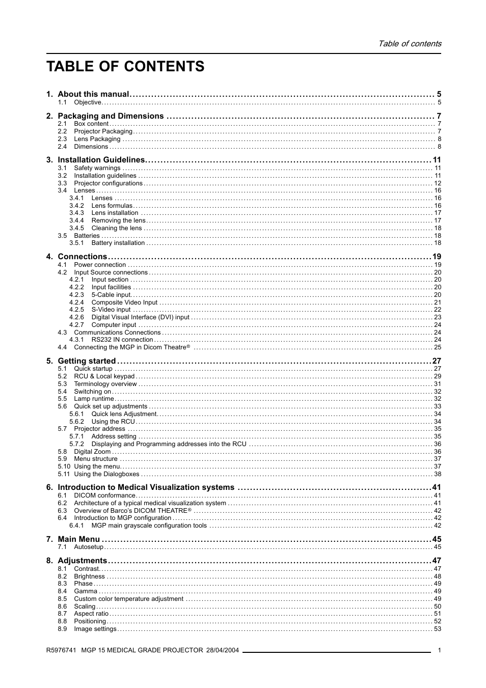 Barco R9003110 User Manual | Page 5 / 134