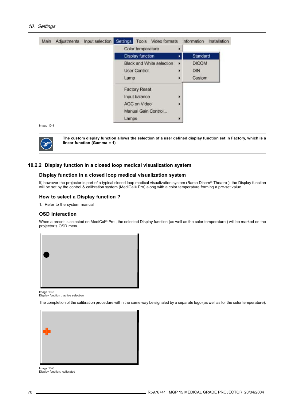 Standard dicom din custom | Barco R9003110 User Manual | Page 74 / 134