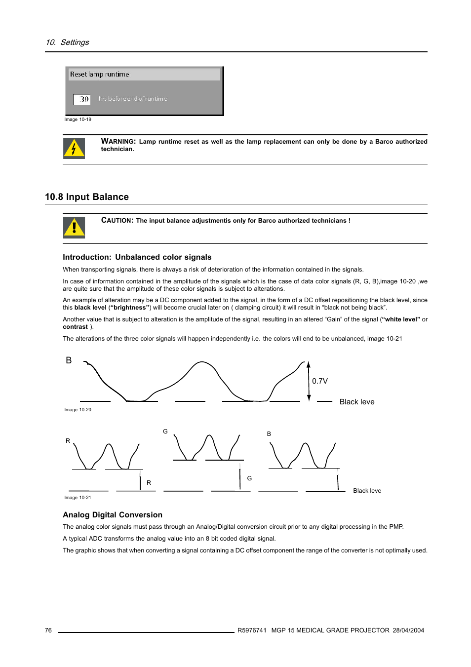 8 input balance, Input balance | Barco R9003110 User Manual | Page 80 / 134