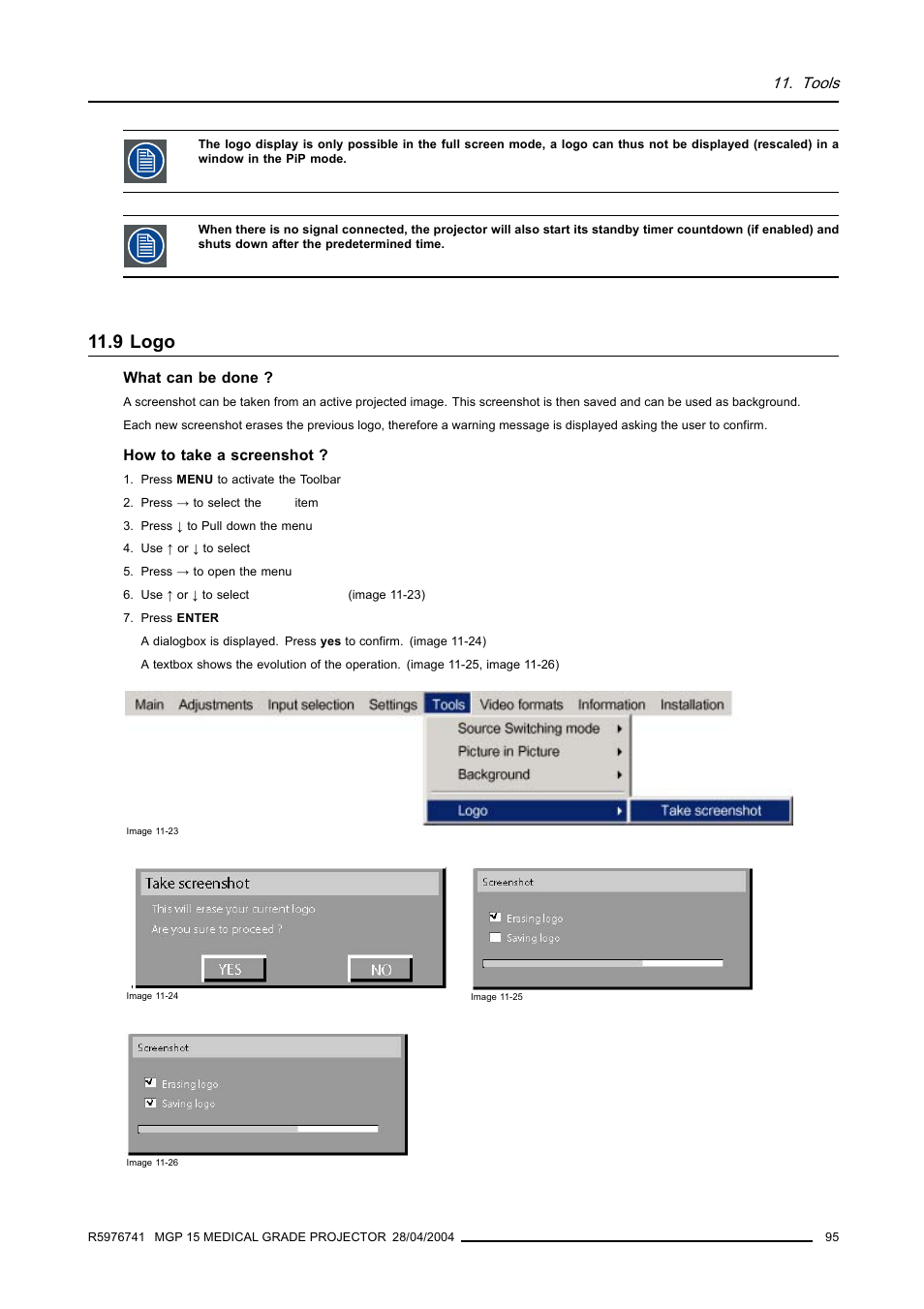 9 logo, Logo, Tools | Barco R9003110 User Manual | Page 99 / 134