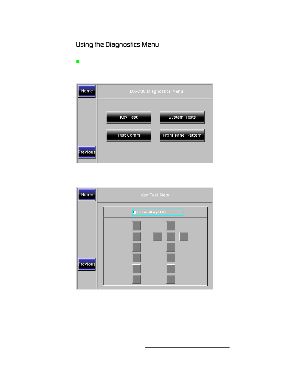 Using the diagnostics menu, Rëáåö=íüé=aб~цезлнбел=jéåì, Operation | Barco DX-700 User Manual | Page 143 / 230