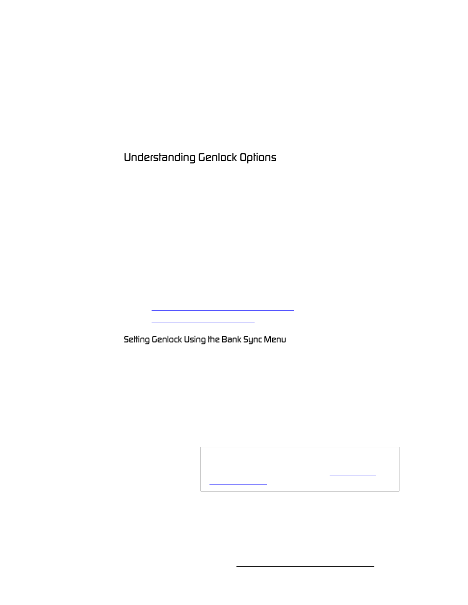 Understanding genlock options, Setting genlock using the bank sync menu, Understanding genlock | Options, Råçéêëí~езбец=déåäçåâ=léíáçåë, Péííáåö=déåäçåâ=rëáåö=ньй=_~ев=póåå=jéåì | Barco DX-700 User Manual | Page 153 / 230