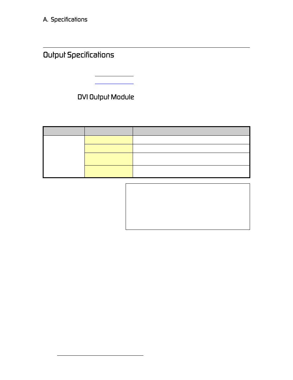 Output specifications, Dvi output module, Lìíéìí=pééåáñáå~нбзел | Asf=lìíéìí=jççìäé, K==pééåáñáå~нбзел | Barco DX-700 User Manual | Page 174 / 230