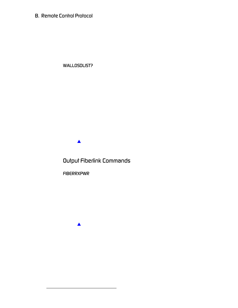 Wallosdlist, Output fiberlink commands, Fiberrxpwr | Lìíéìí=cáäéêäáåâ=`згг~езл, K==oéãçíé=`зенкзд=mêçíçåçä | Barco DX-700 User Manual | Page 194 / 230