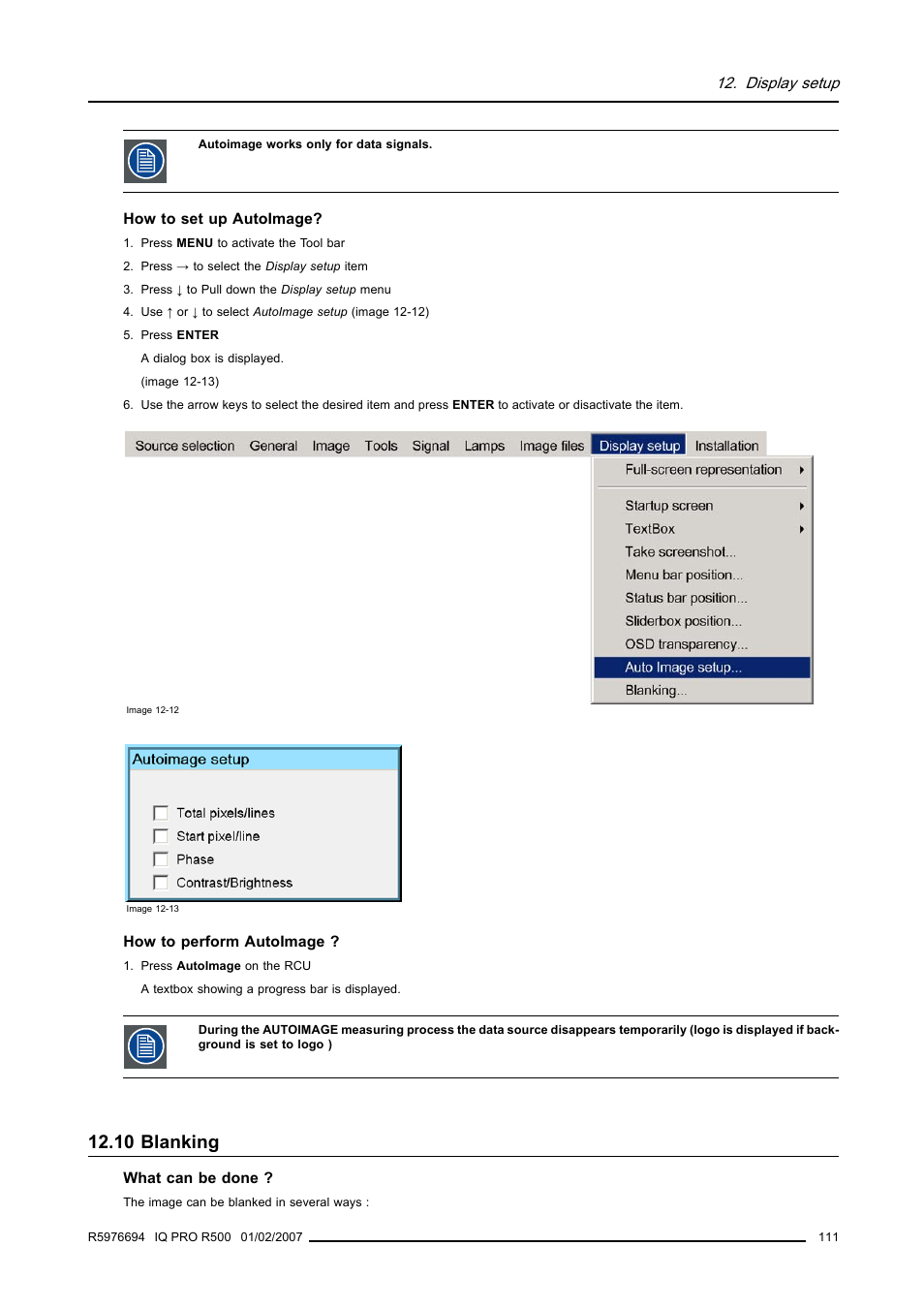 10 blanking, Blanking | Barco R500 User Manual | Page 117 / 195