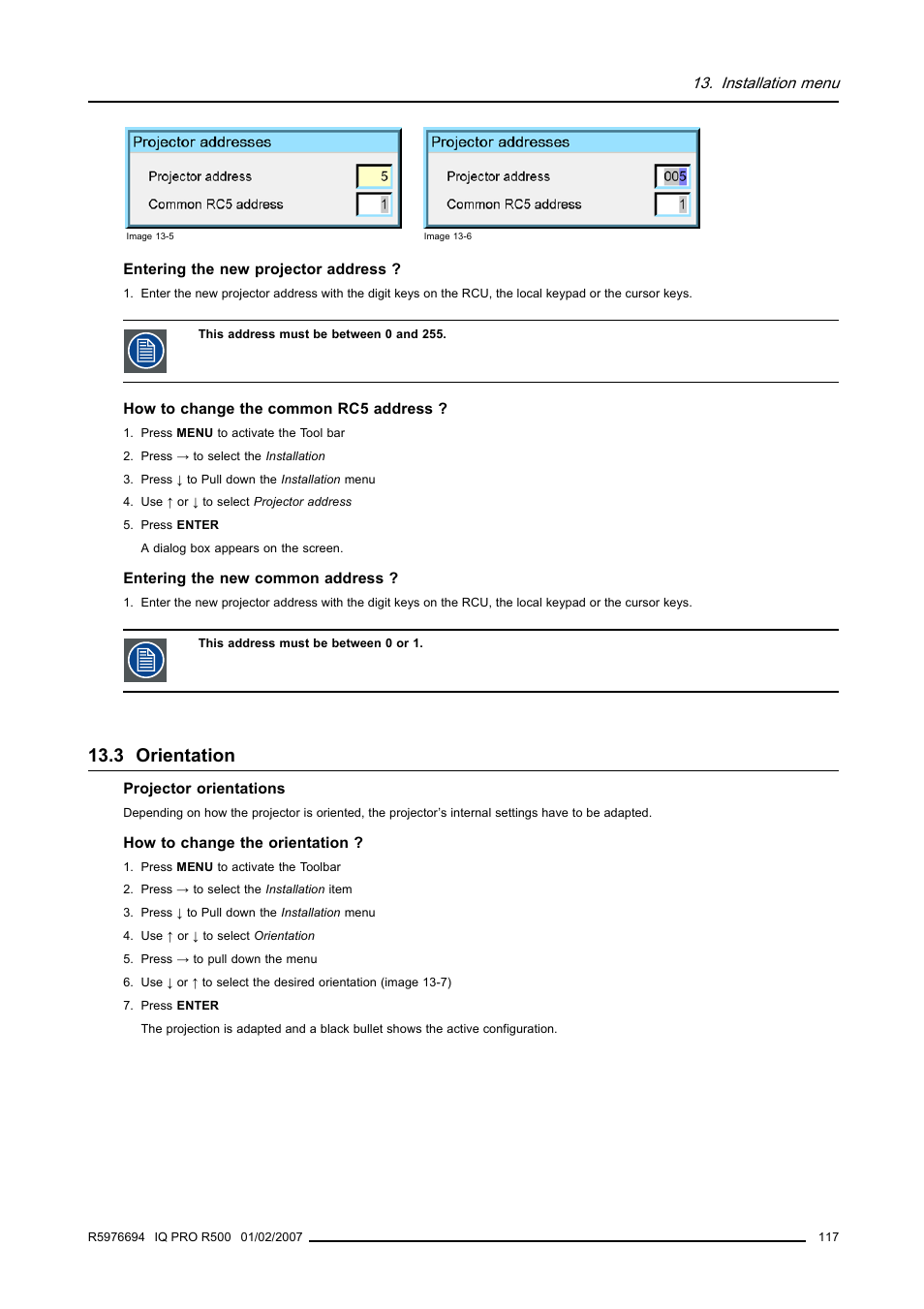3 orientation, Orientation | Barco R500 User Manual | Page 123 / 195
