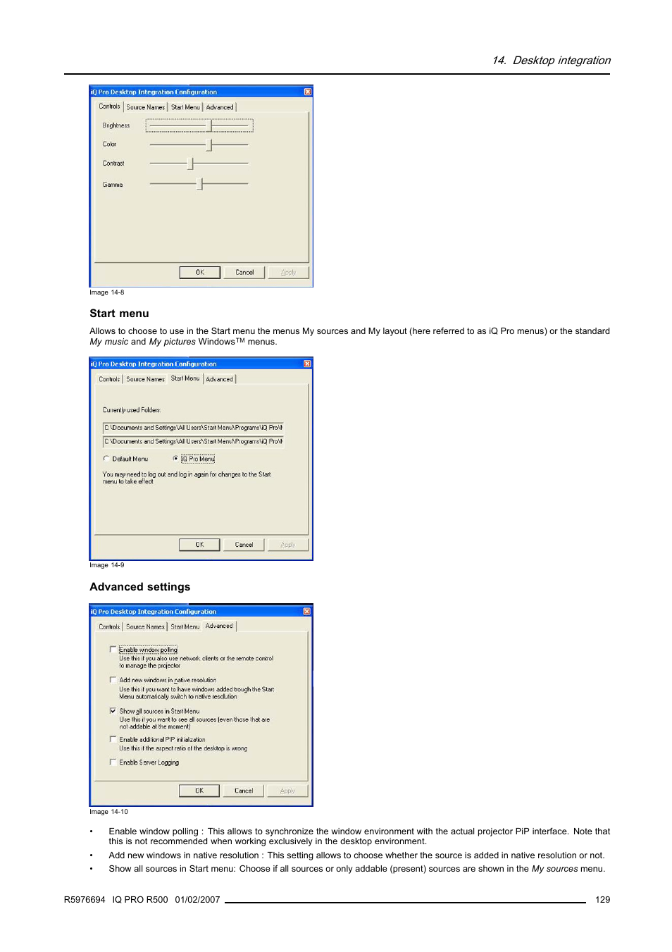 Desktop integration | Barco R500 User Manual | Page 135 / 195