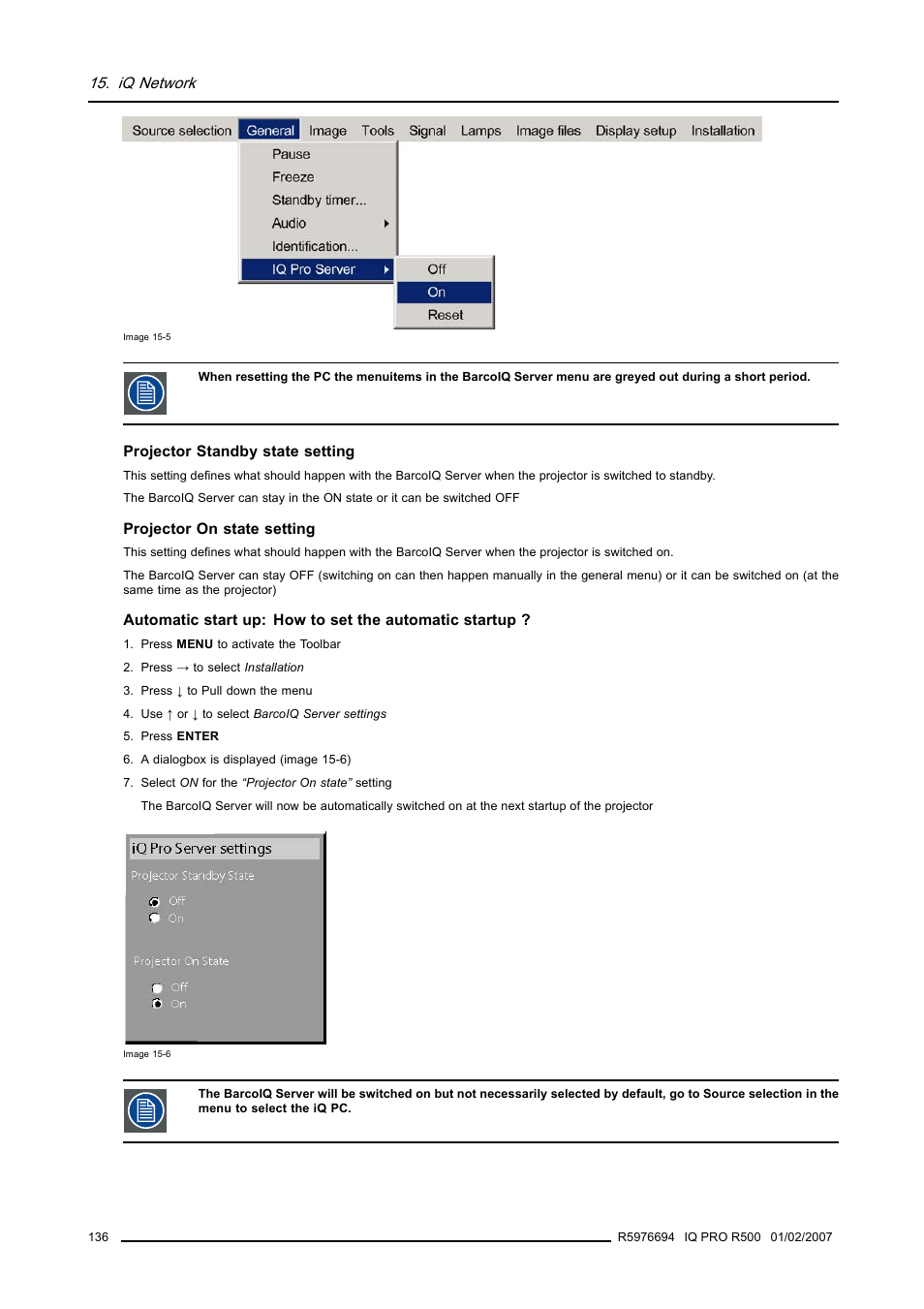 Iq network | Barco R500 User Manual | Page 142 / 195