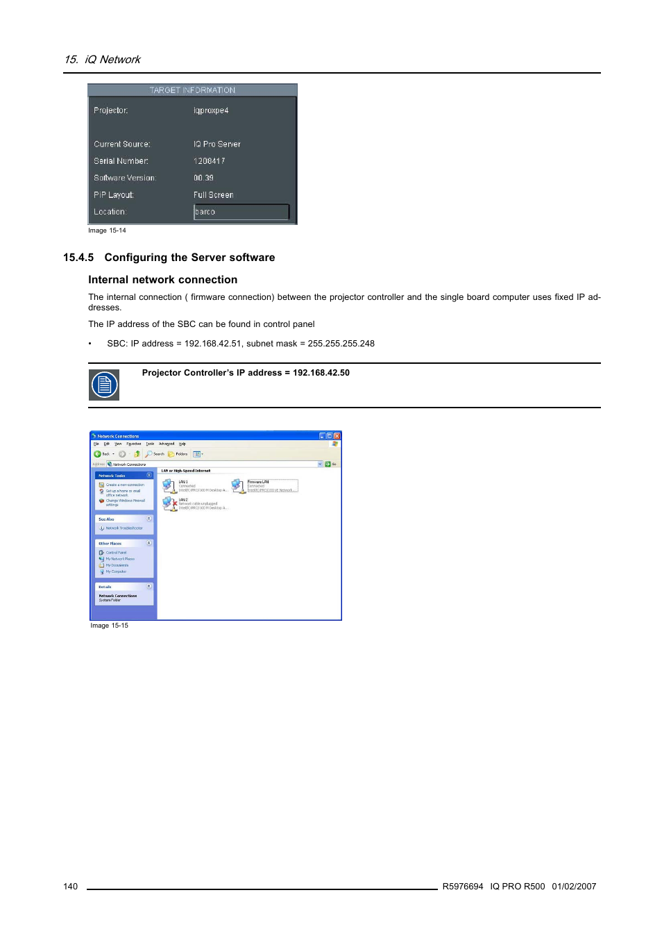 5 configuring the server software, Configuring the server software, Iq network | Barco R500 User Manual | Page 146 / 195