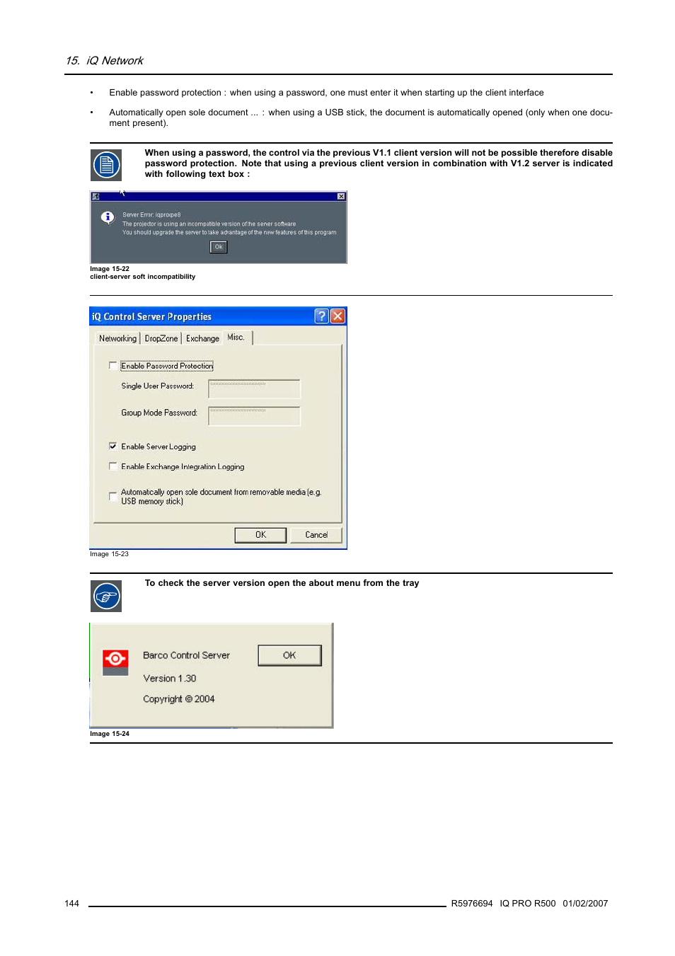 Iq network | Barco R500 User Manual | Page 150 / 195