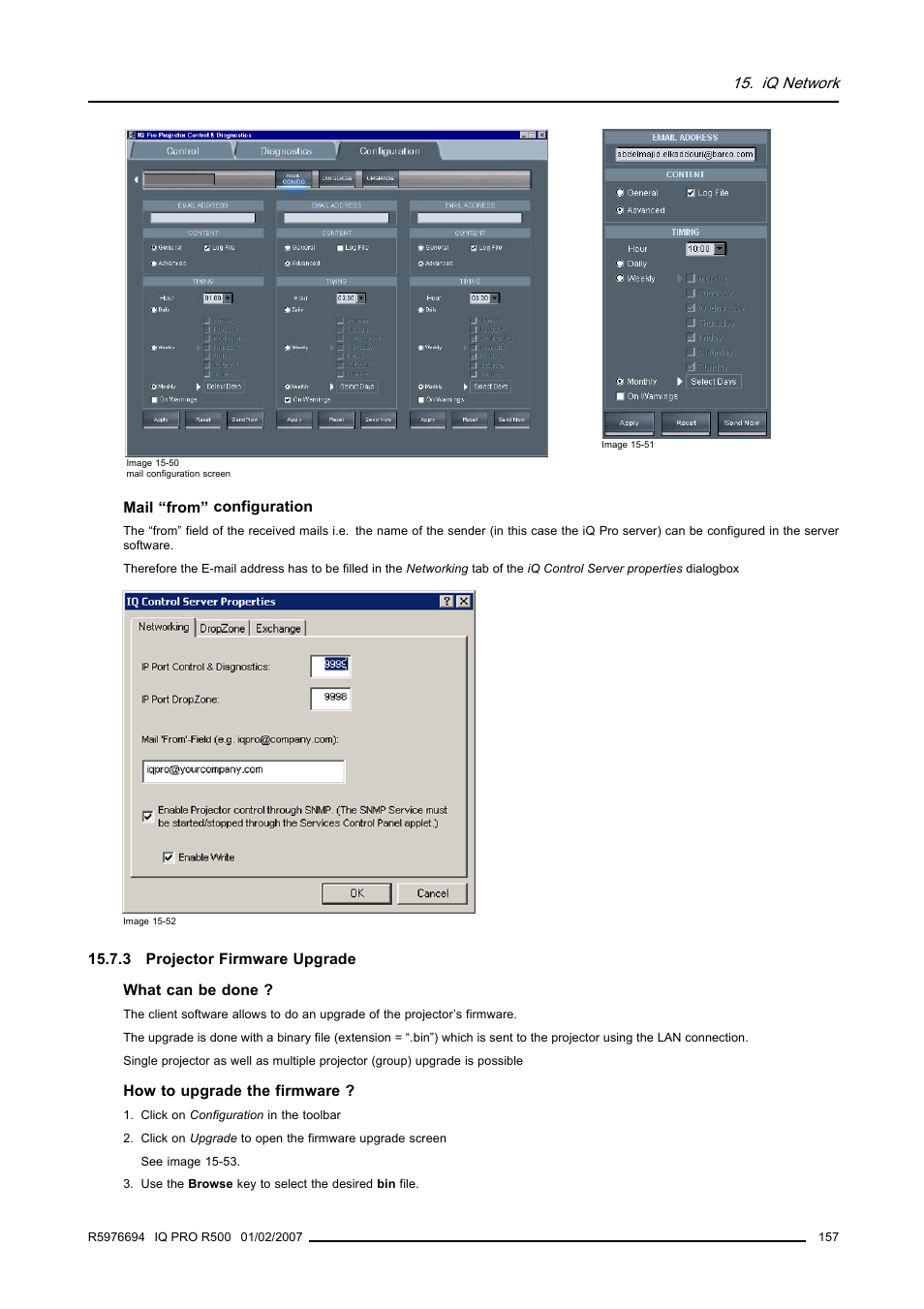 3 projector firmware upgrade, Iq network | Barco R500 User Manual | Page 163 / 195