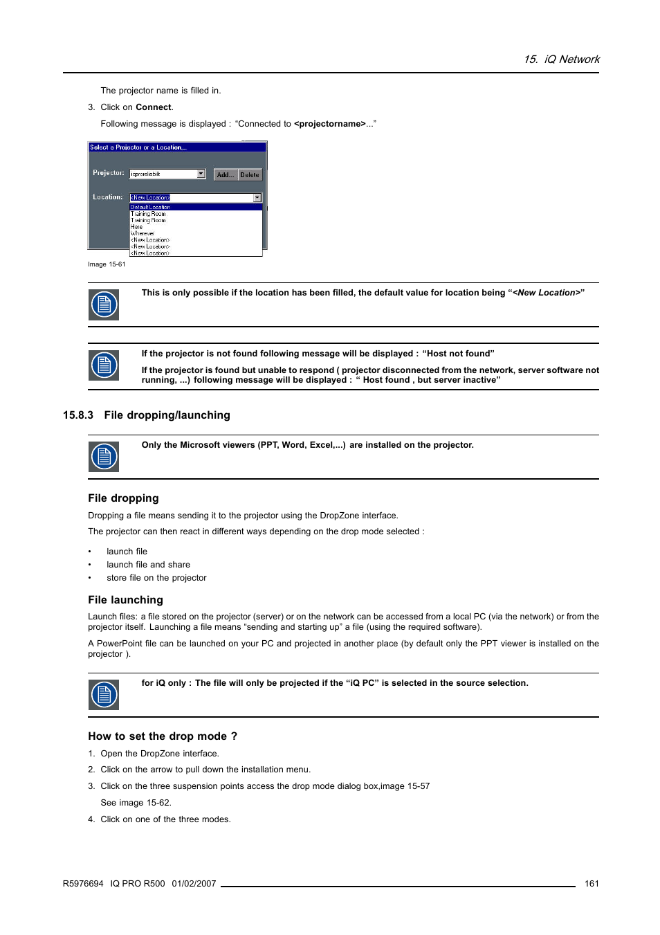 3 file dropping/launching, Image 15-61), Iq network | Barco R500 User Manual | Page 167 / 195