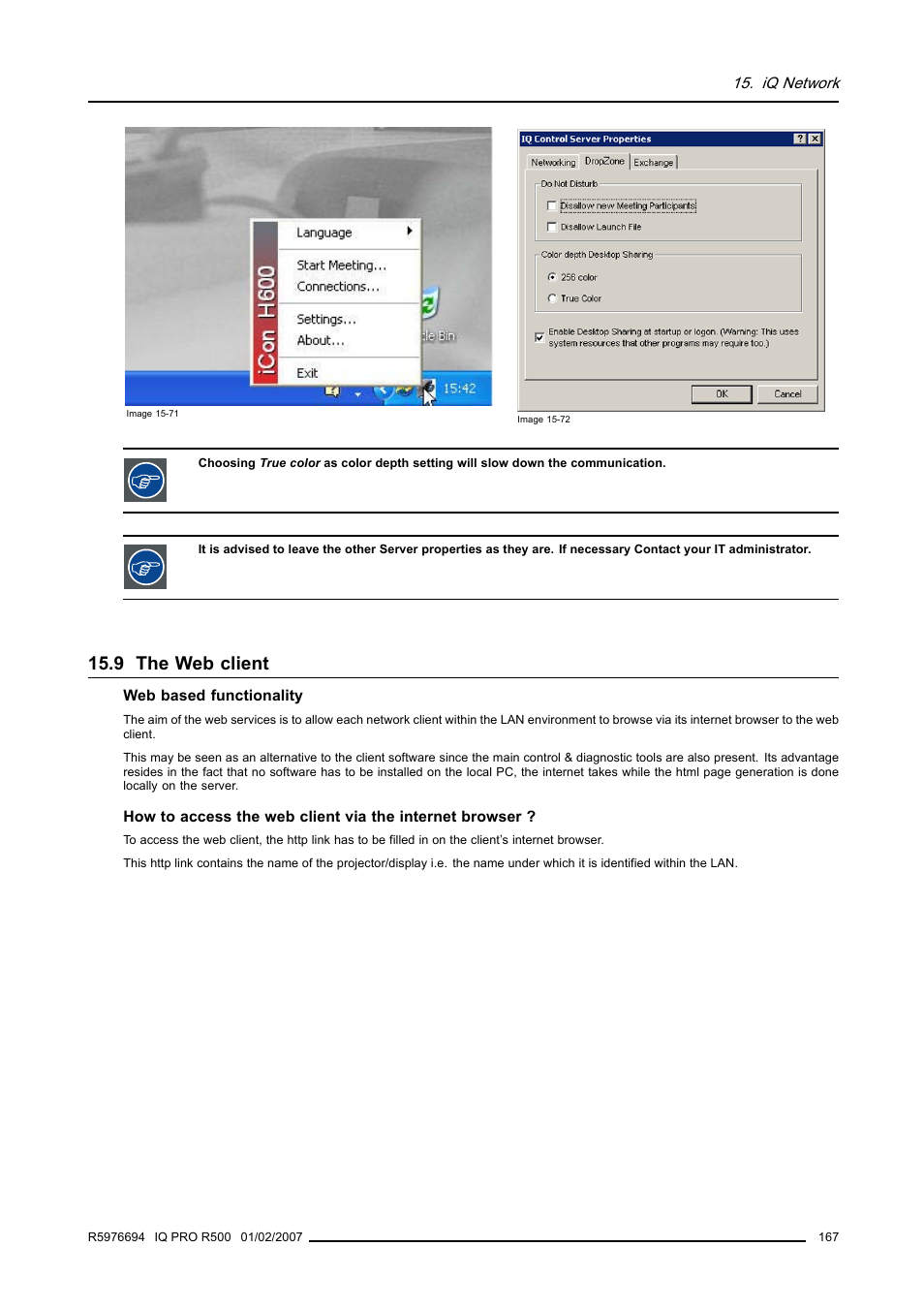 9 the web client, The web client | Barco R500 User Manual | Page 173 / 195