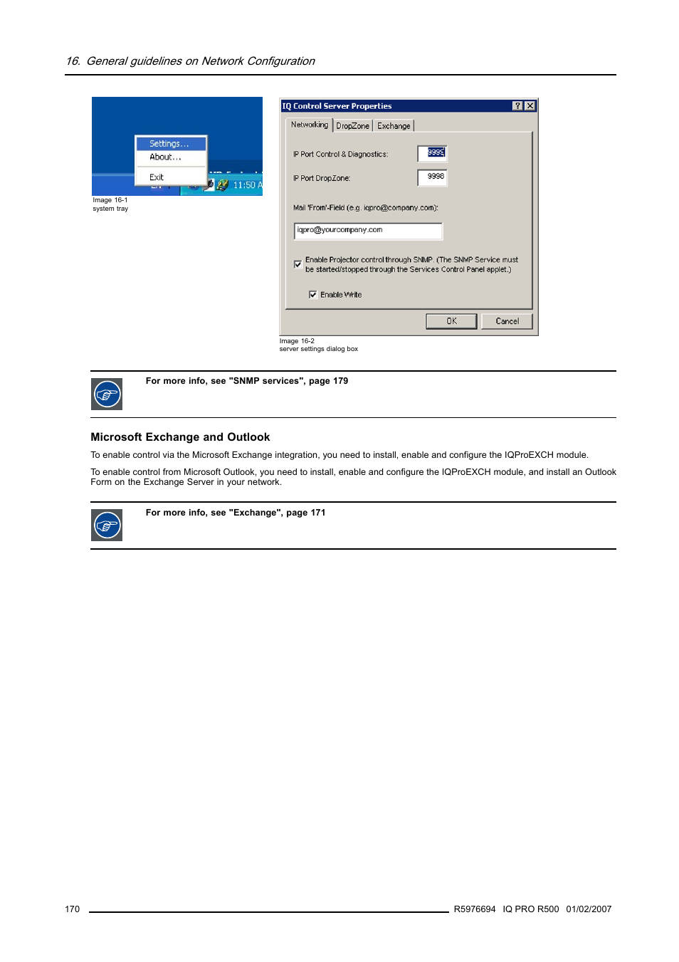 General guidelines on network configuration | Barco R500 User Manual | Page 176 / 195