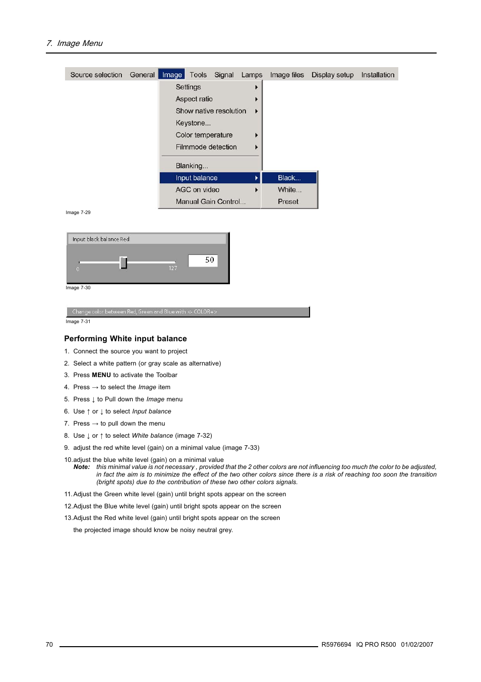 Image menu | Barco R500 User Manual | Page 76 / 195